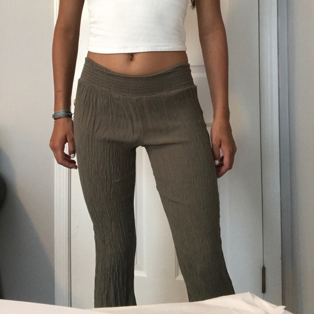 Navy green flowy pants